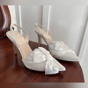 Bella Belle Reese Ivory Satin Bow Slingback Heels